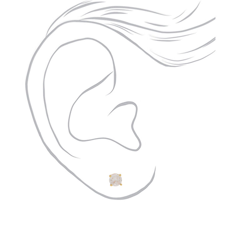 Gold Cubic Zirconia Round Stud Earrings - 4MM, 5MM, 6MM,