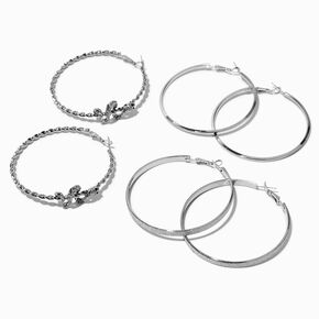 Silver-tone Snake Twisted Hoop Earrings - 3 Pack ,
