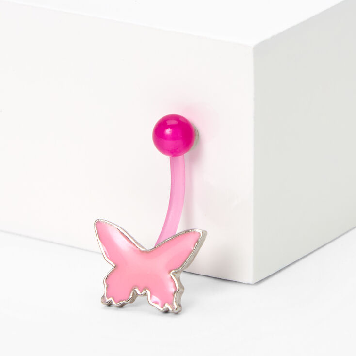 Piercing de nombril papillon 1,6&nbsp;mm couleur argent&eacute;e - Rose,