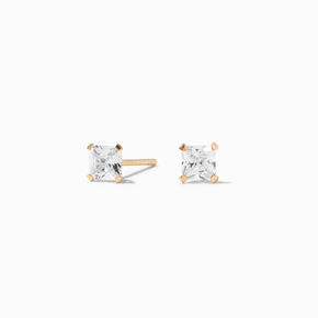 14K Gold Cubic Zirconia Square Stud Earrings - 3MM,