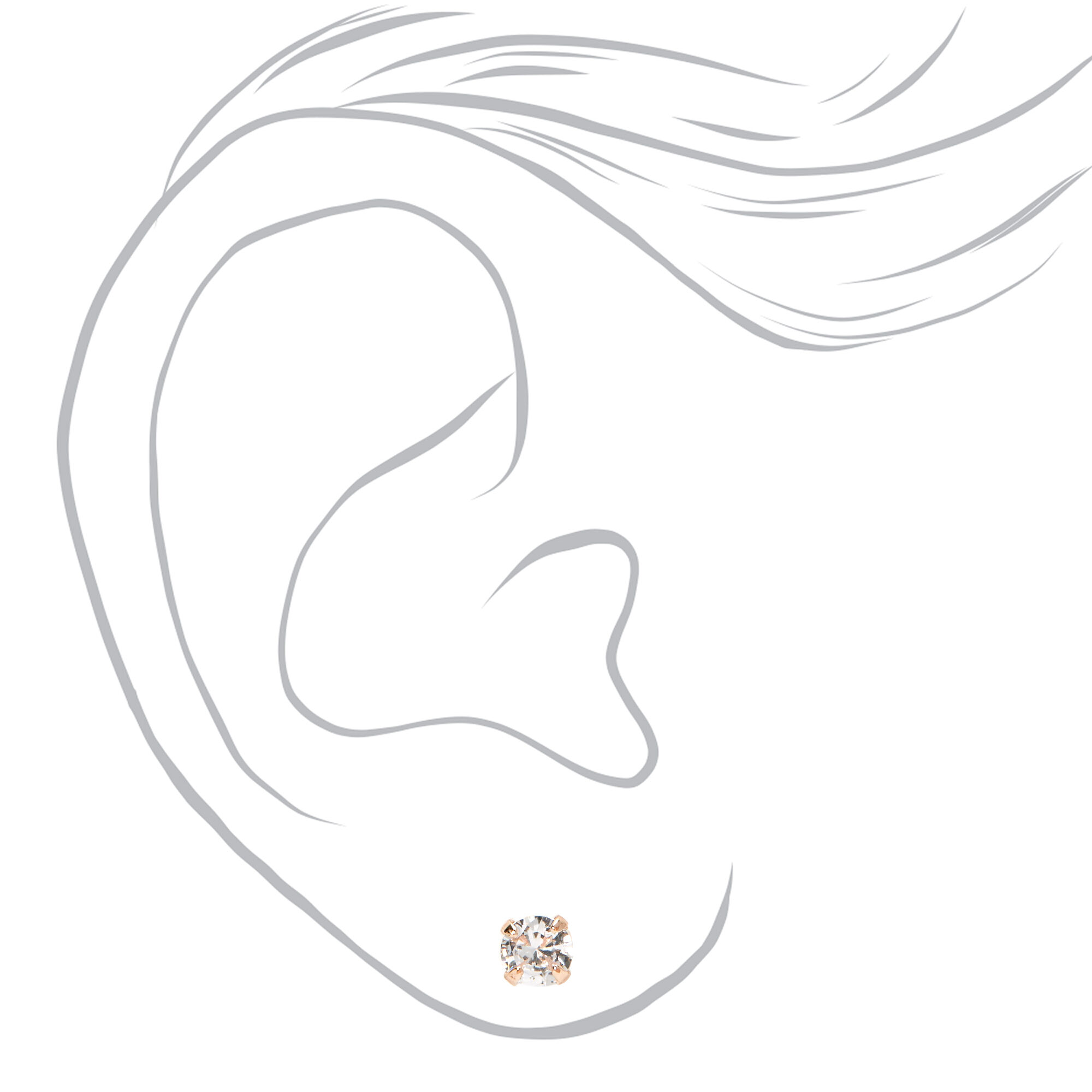 Rose Gold-tone Cubic Zirconia 3mm, 4mm, & 5mm Round Stud Earrings - 3 Pack