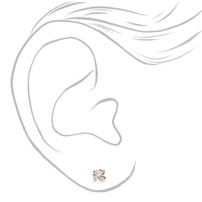 Rose Gold-tone Cubic Zirconia 3mm, 4mm, &amp; 5mm Round Stud Earrings - 3 Pack,