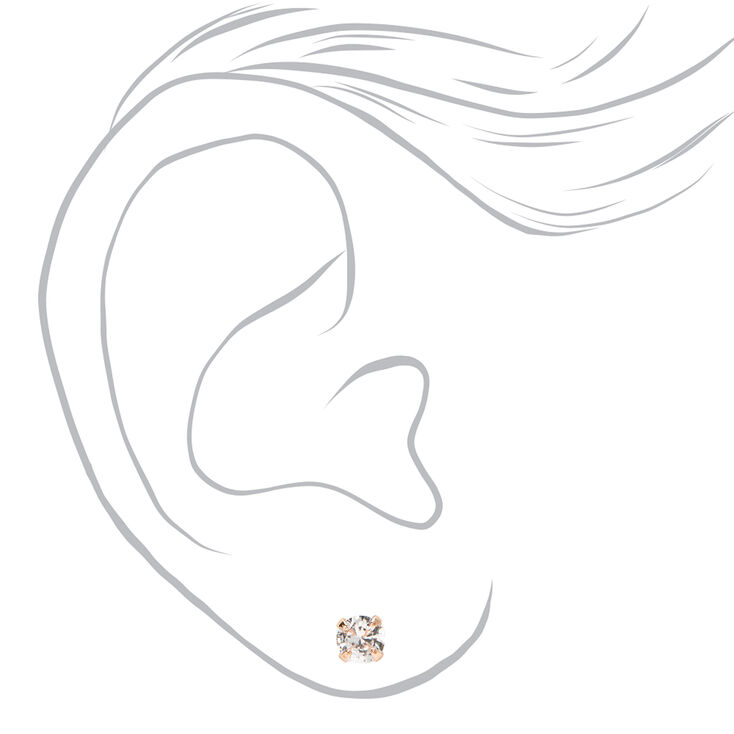 Rose Gold-tone Cubic Zirconia 3mm, 4mm, &amp; 5mm Round Stud Earrings - 3 Pack,
