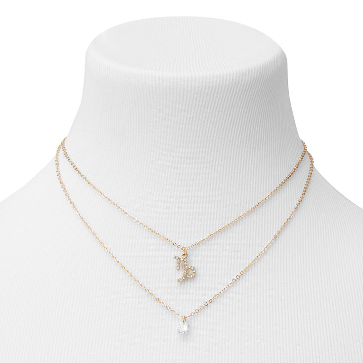 Gold Cubic Zirconia Zodiac Multi Strand Necklace - Capricorn,