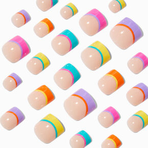 Rainbow French Tip Square Press On Vegan Faux Nail Set - 24 Pack,
