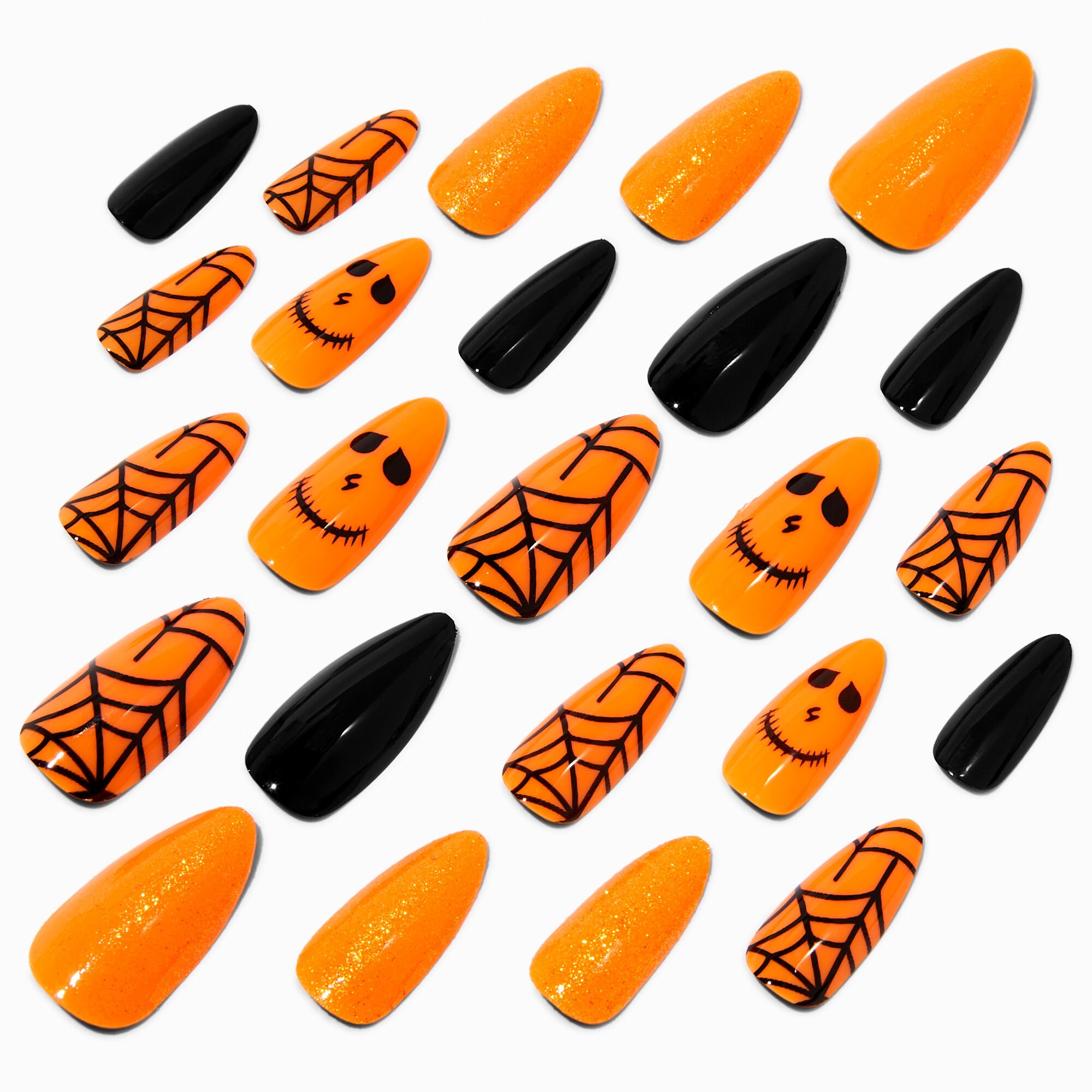 Jack-o-Lantern Halloween Squareletto Press On Faux Nail Set - 24 Pack,