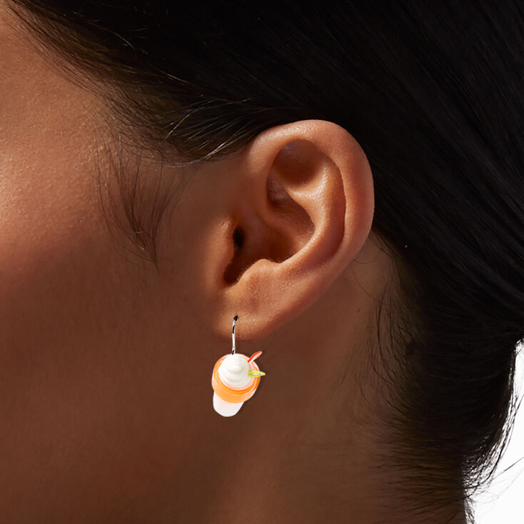 Silver 1&quot; Kiwi Strawberry Smoothie Drop Earrings,
