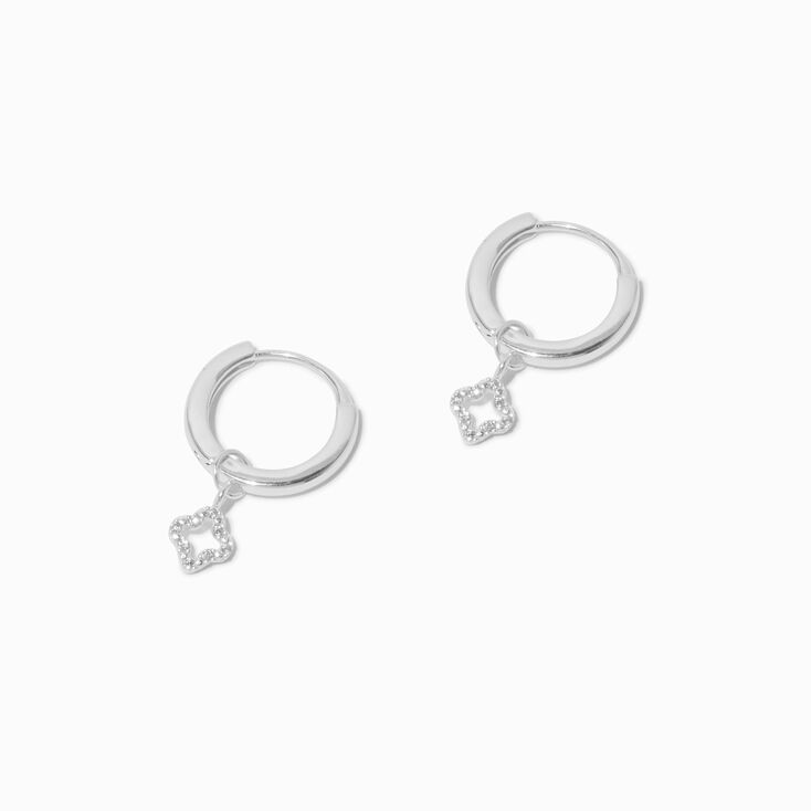 Sterling Silver Pav&eacute; Clover 12mm Clicker Hoop Earrings,