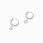 Sterling Silver Pav&eacute; Clover 12mm Clicker Hoop Earrings,