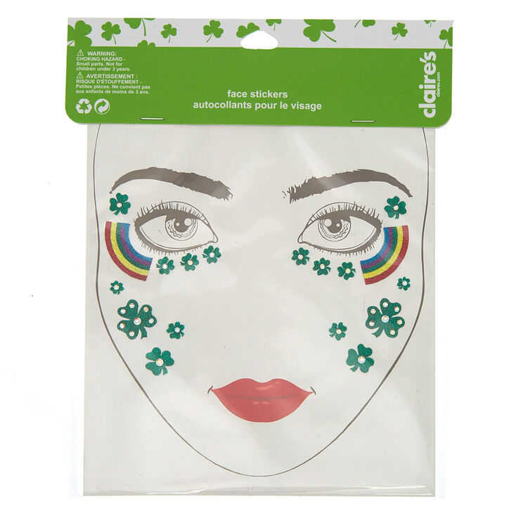 Rainbow Shamrock Face Stickers - Green,