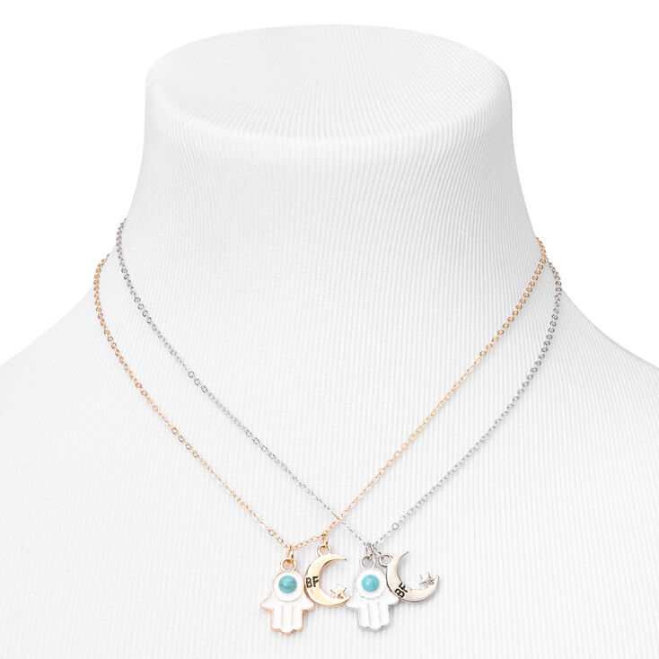 Best Friends Celestial Hamsa Hand Pendant Necklaces - Turquoise, 2 Pack,