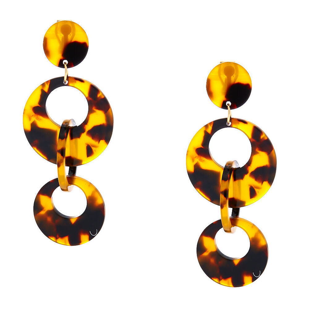 2.5" Round Resin Tortoiseshell Link Clip On Drop Earrings - Brown,
