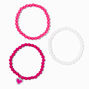 Hot Pink Heart Beaded Stretch Bracelets - 3 Pack,