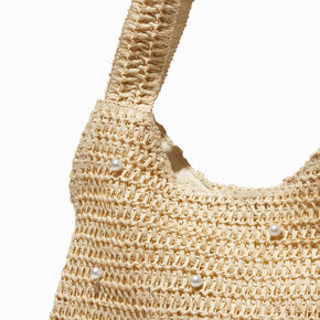Tan Pearl Woven Slouchy Shoulder Bag,