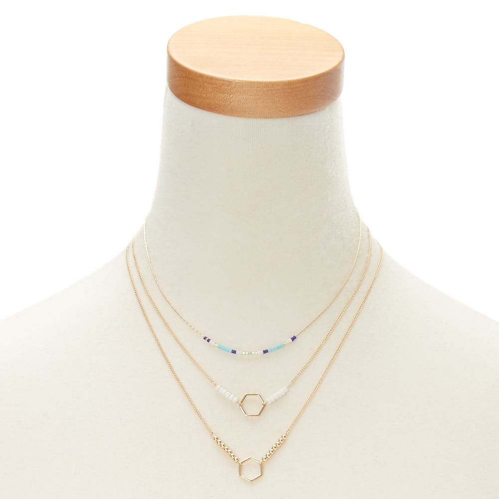 Turquoise Beaded Boho Pendant Necklaces - 3 Pack,