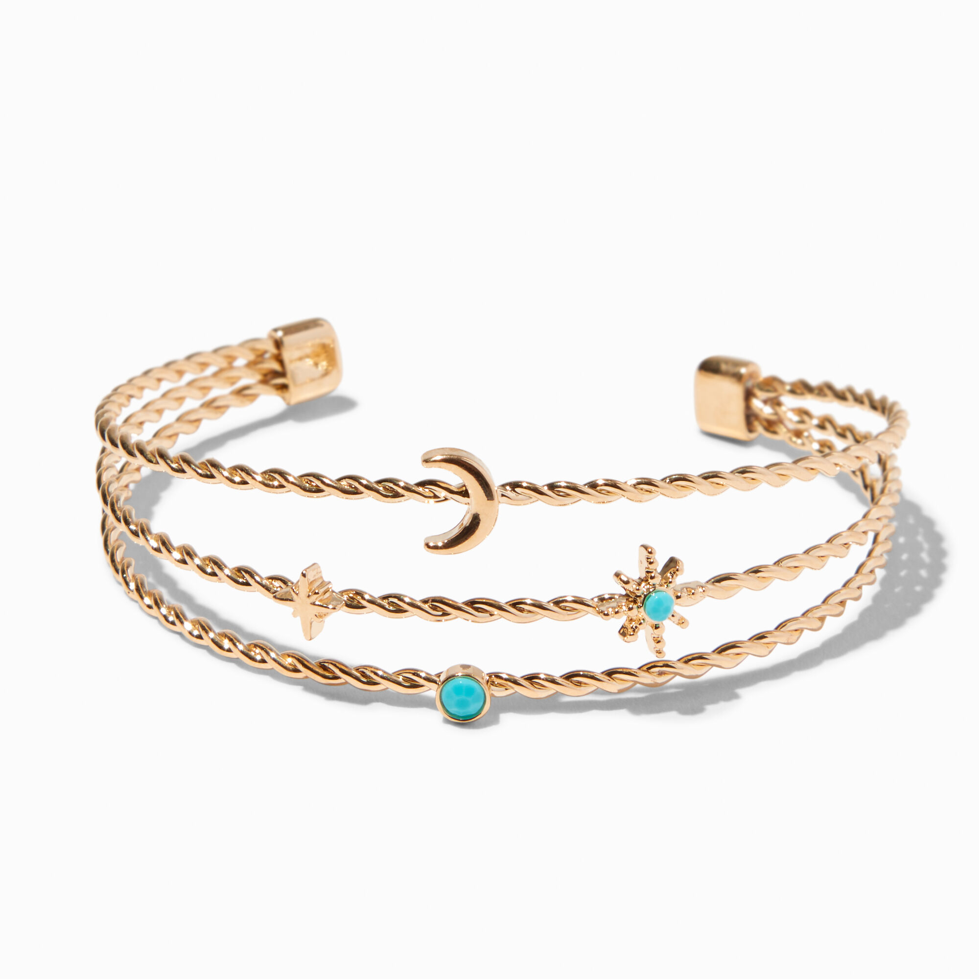 View Claires Tone Moon Stars Cuff Bracelet Gold information