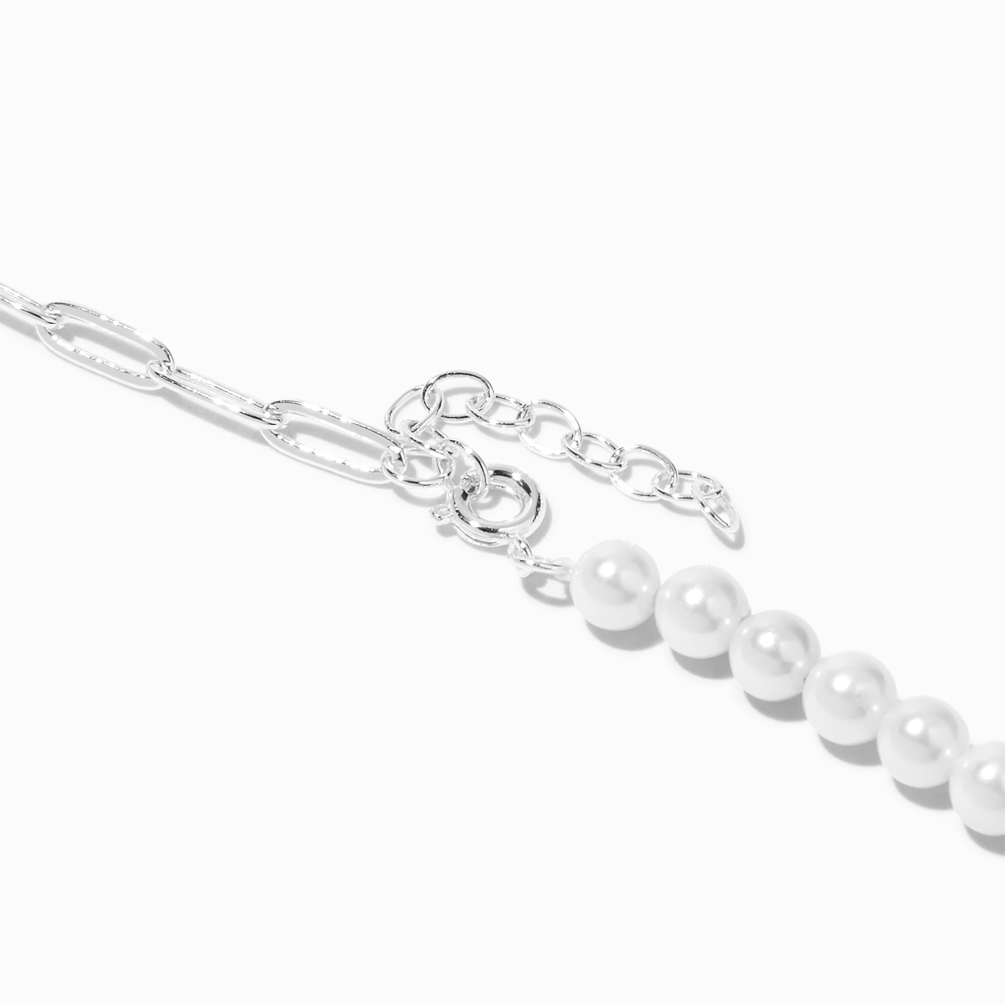 C LUXE by Claire s Sterling Silver Plated Paperclip Pearl