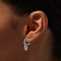 Silver-tone Twisted Crystal Pav&eacute; Heart Charm Hoop Earrings,