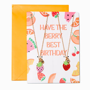 Birthday Card &amp; Best Friends Strawberry Pendant Necklace Set - 3 Pack,