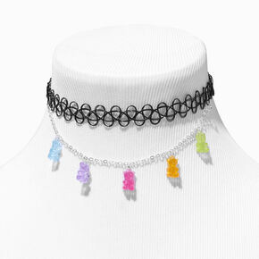 Glow In The Dark Gummy Bear Charms Black Tattoo Choker Necklace,