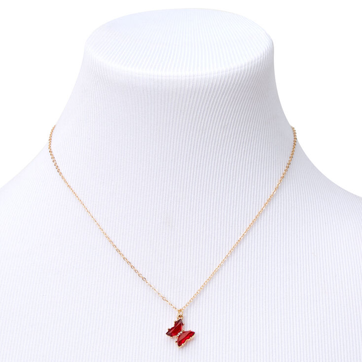 Butterfly Birthstone 16&quot; Gold Pendant Necklace - February,