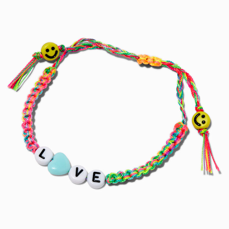 Happy Face &#39;&#39;Love&#39;&#39; Braided Adjustable Bracelet,