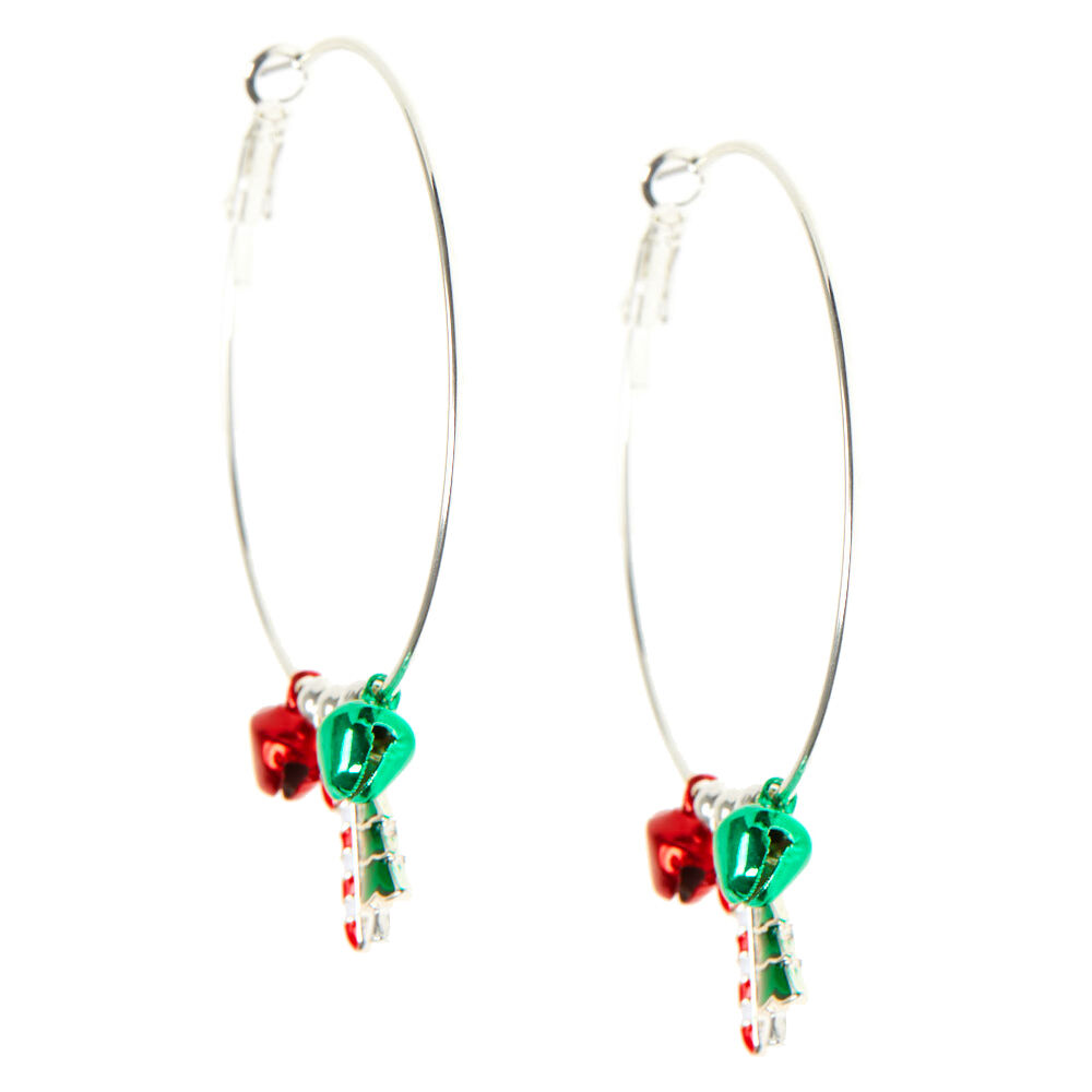 Silver 50MM Christmas Charm Hoop Earrings,