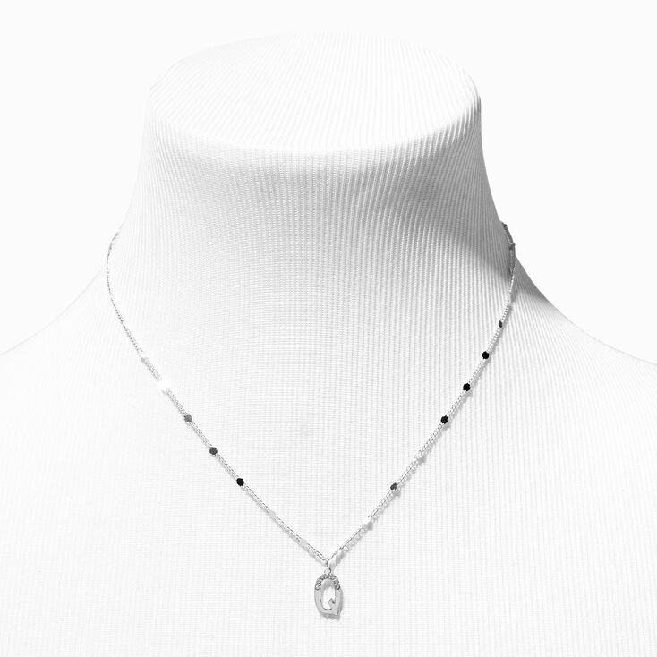 Silver Half Stone Initial Pendant Necklace - Q,