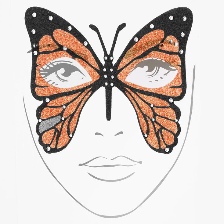 Tatouages pour le visage papillon &agrave; paillettes Halloween - Orange,
