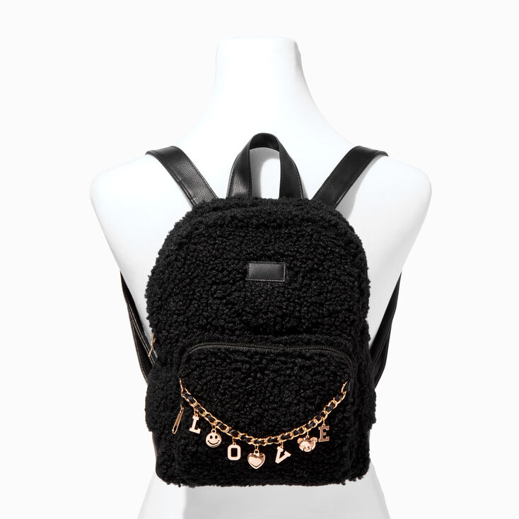 Black Sherpa &amp; Gold Chain Medium Backpack,
