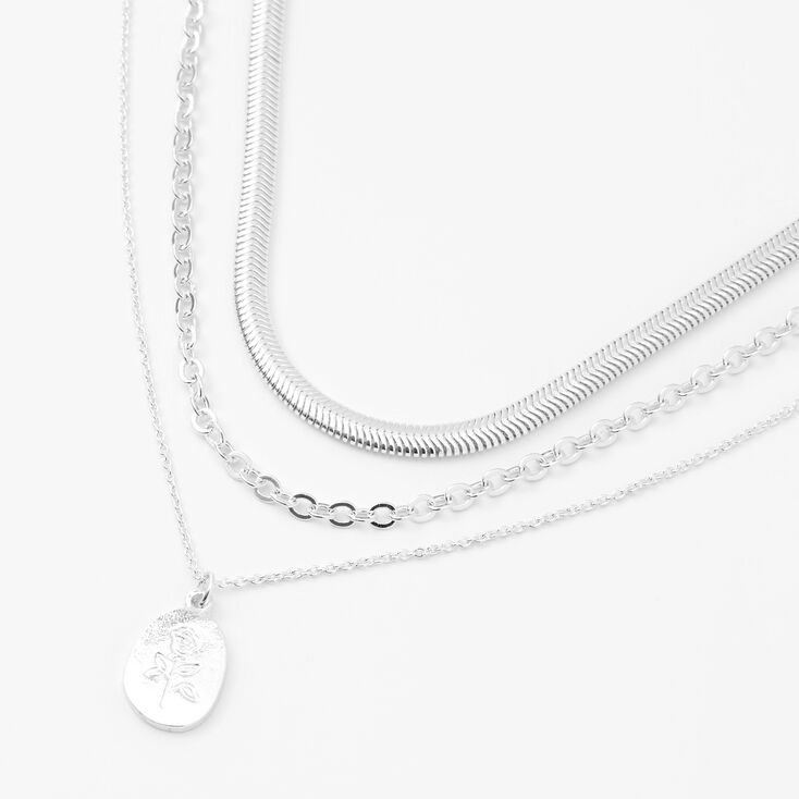 Silver Chain Multi Strand Necklace- Rose,
