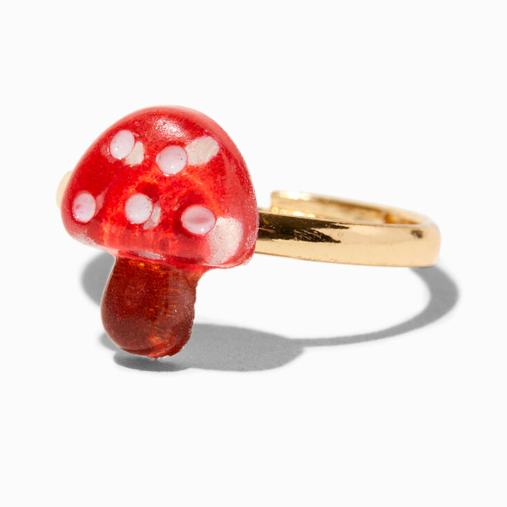 Red Mushroom Gold Adjustable Ring,
