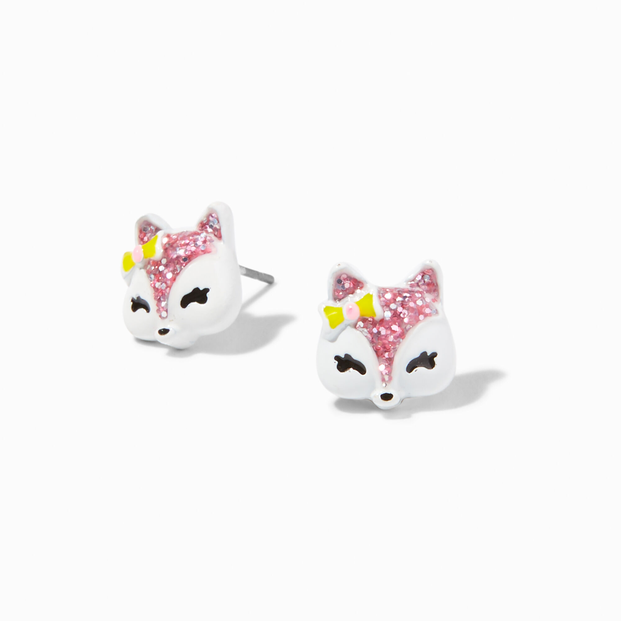 claire's pink glitter fox stud earrings