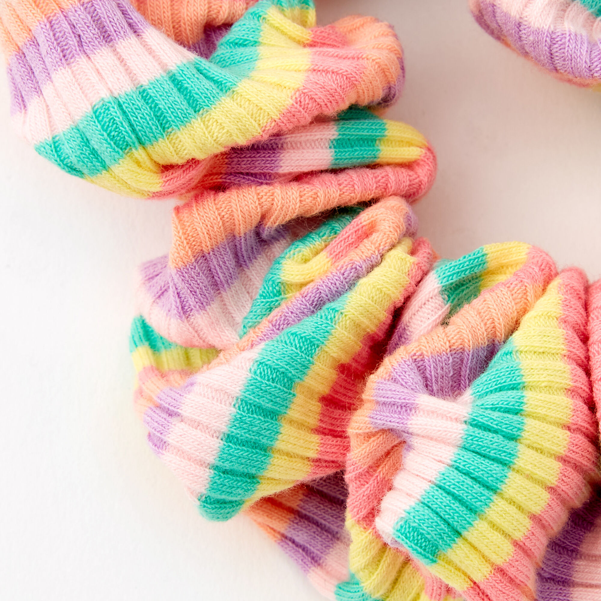Medium Rainbow Striped Ribbed Hair Scrunchie,