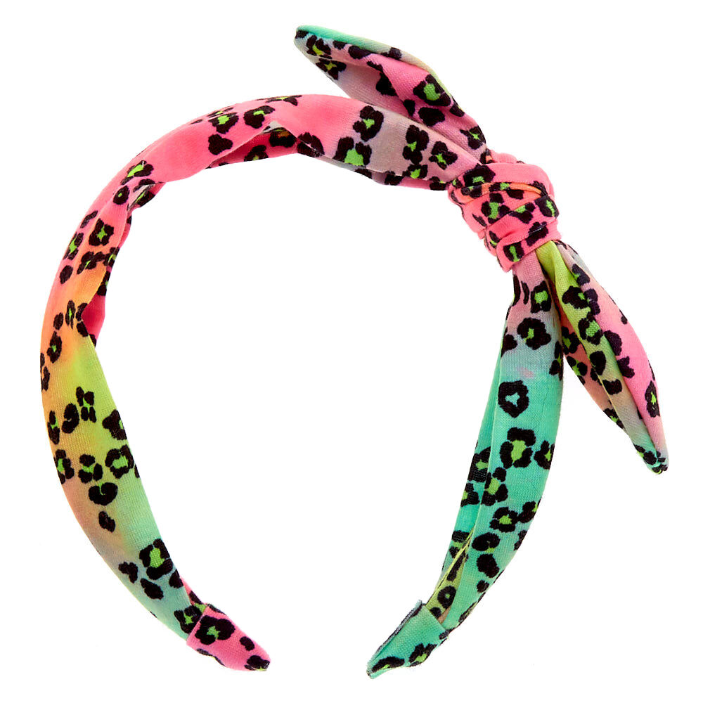 Rainbow Leopard Knotted Bow Headband,
