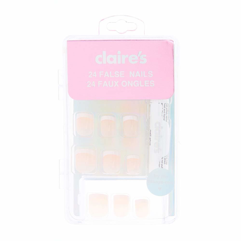 Petite French Manicure Square Faux Nail Set- Nude, 24 Pack,