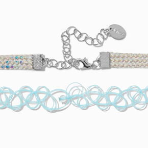 Iridescent Crystal &amp; Blue Tattoo Star Choker Necklaces - 2 Pack,