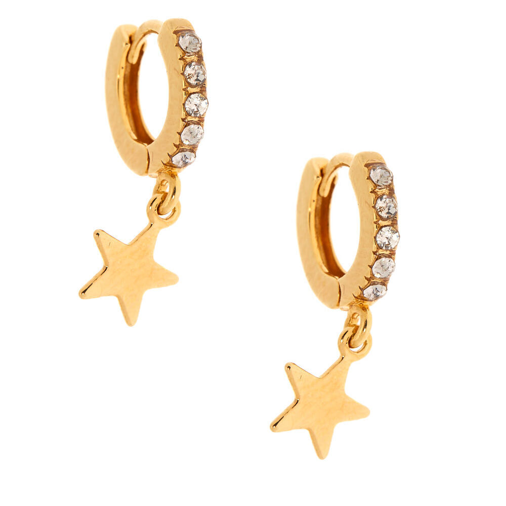 18kt Gold Plated Dangle Star Hoop Earrings,