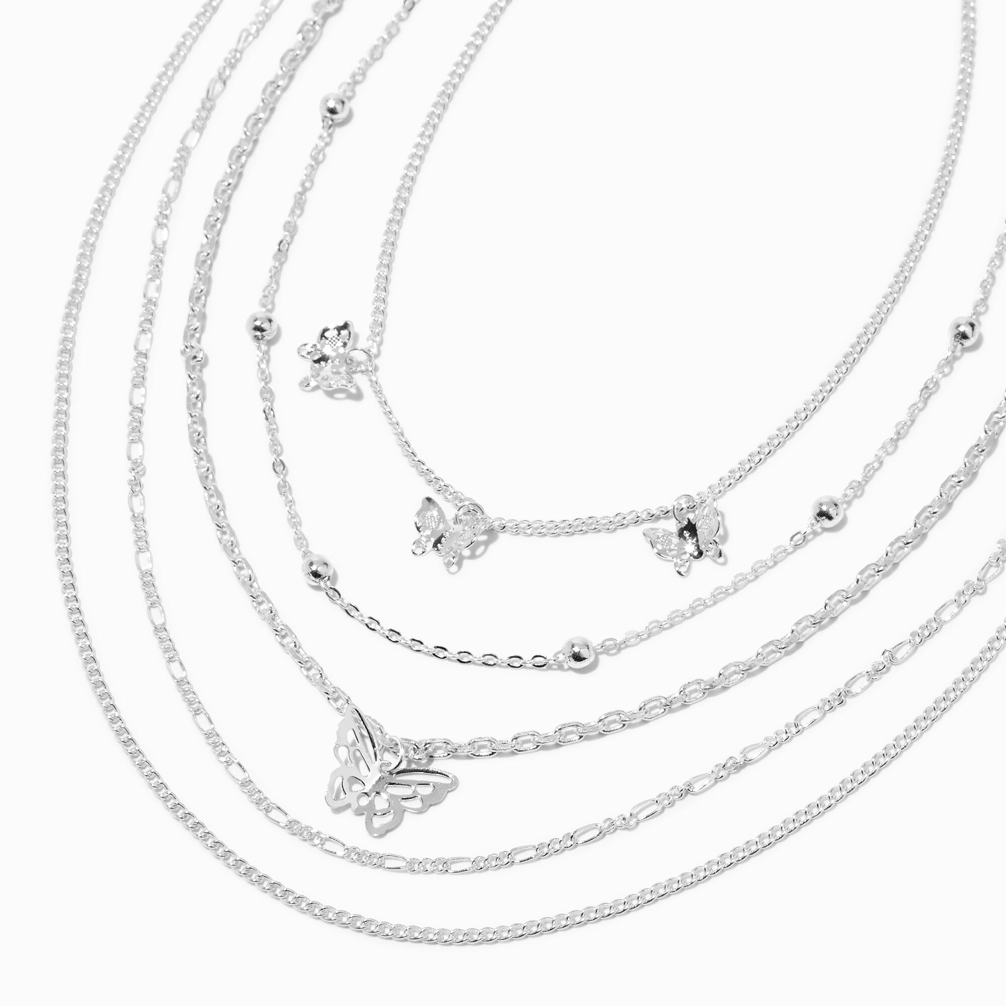 View Claires Tone Butterfly Chain MultiStrand Necklace Silver information