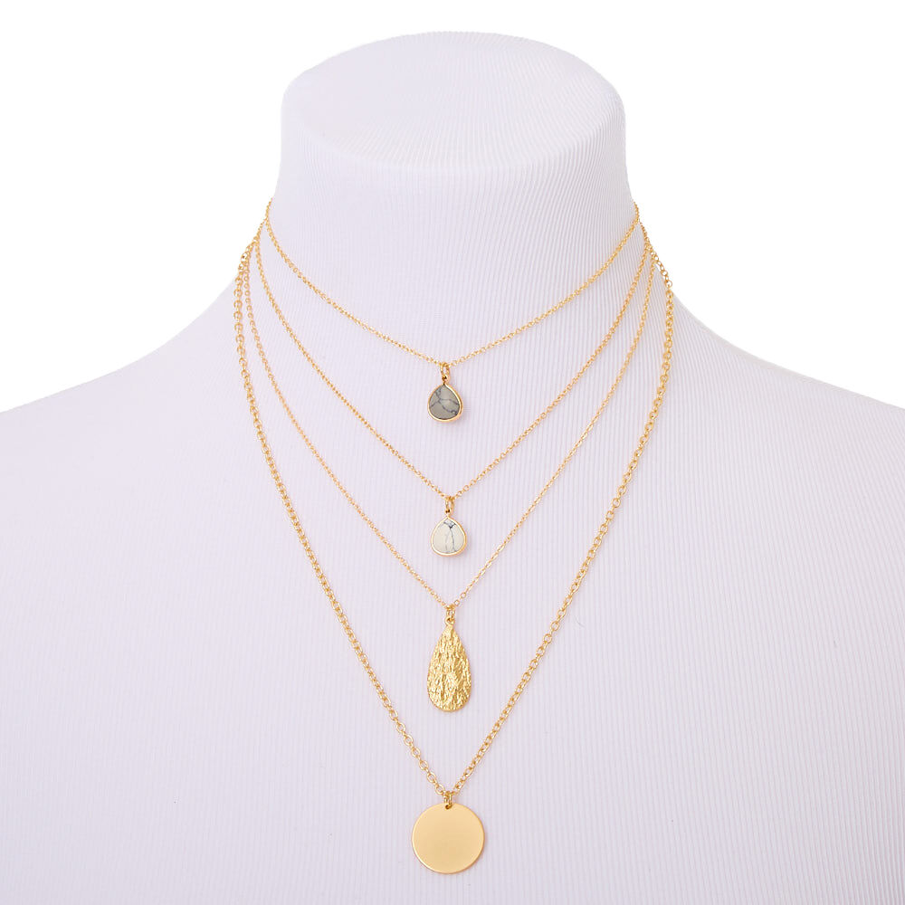 Gold Marble Coin Multi Strand Necklace,