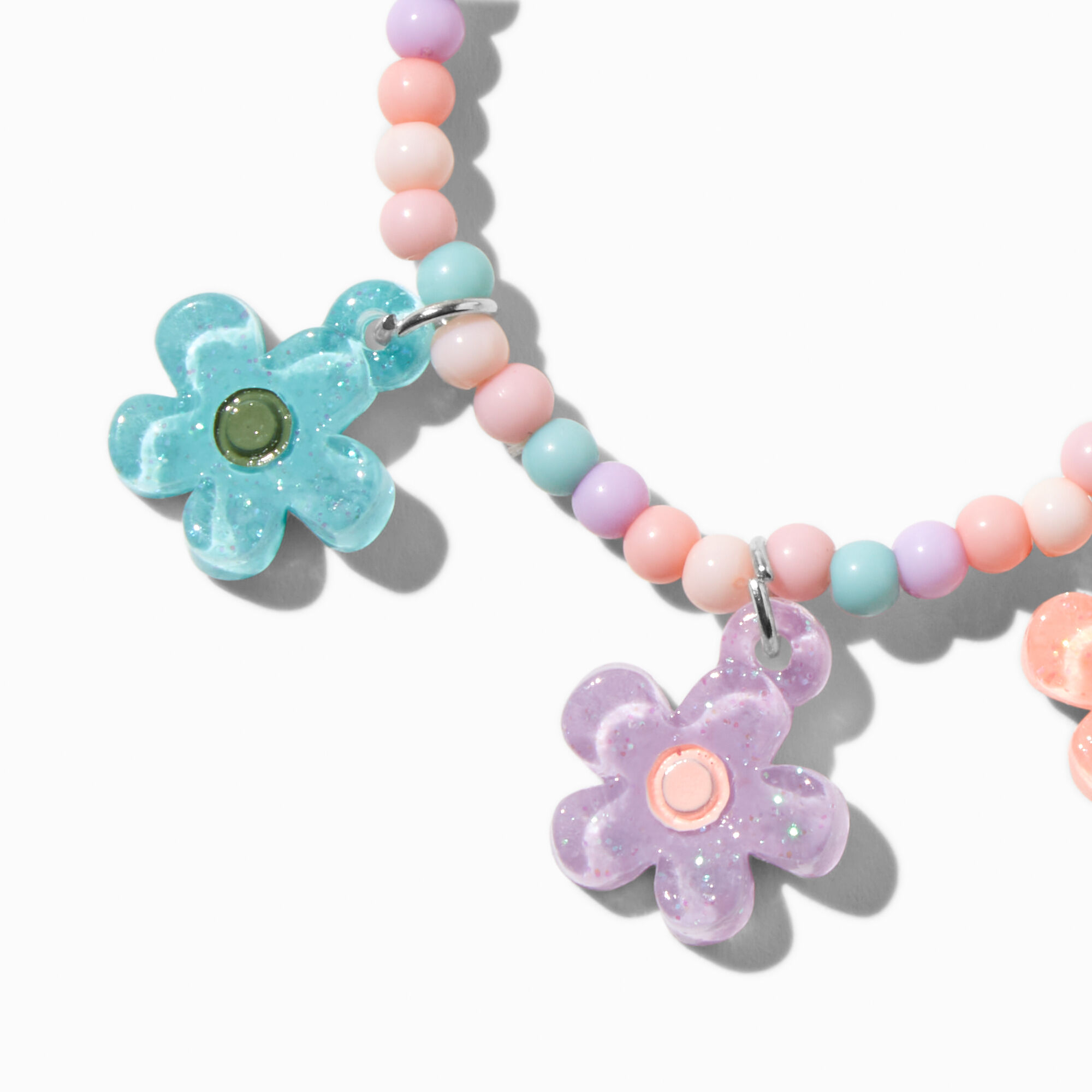 Claire's Club Pastel Flower Charm Seed Bead Stretch Bracelets - 4 Pack,