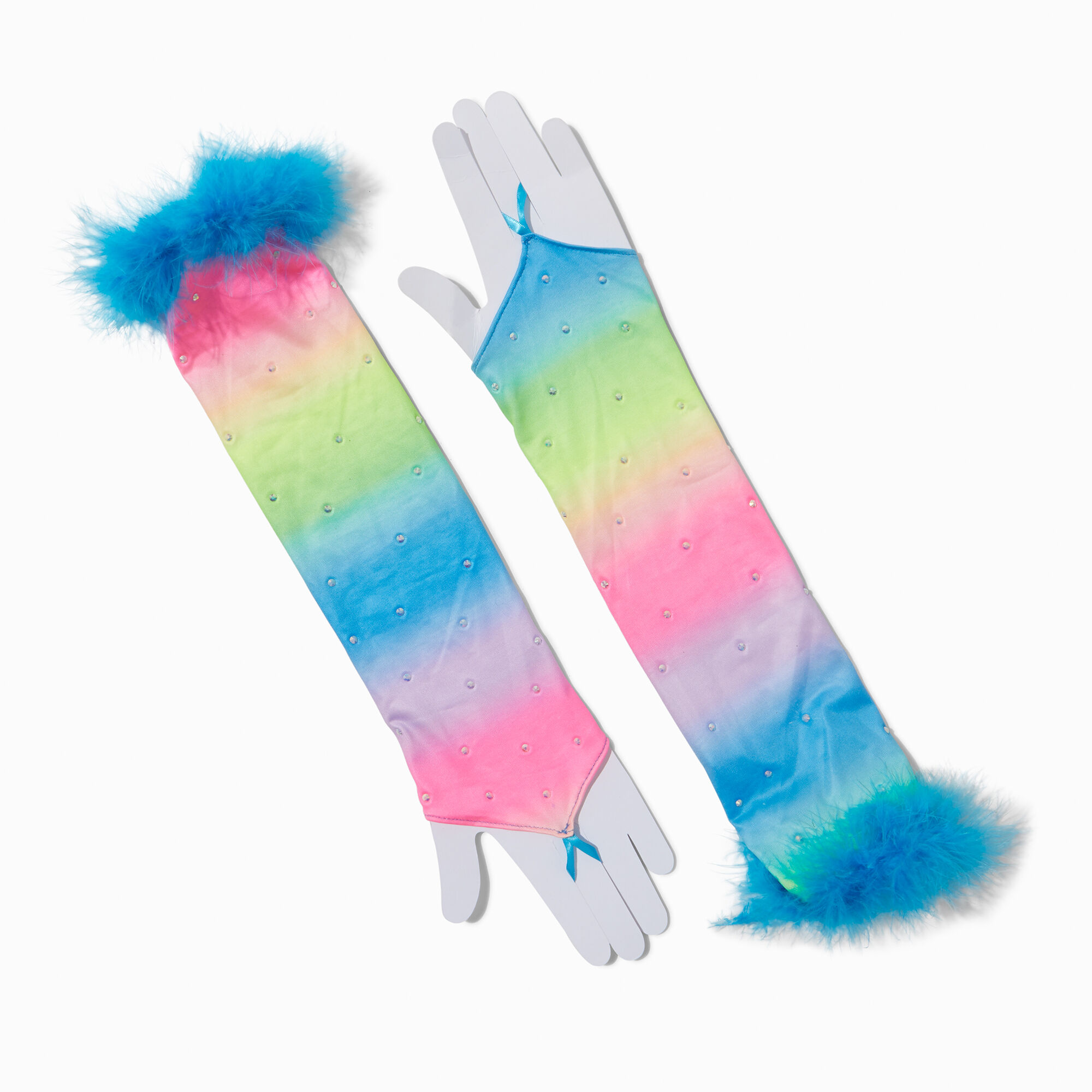 View Claires FeatherTrim Arm Warmers Rainbow information