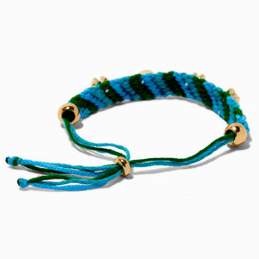 Gold-tone Charm Blue &amp; Green Woven Bolo Bracelet,