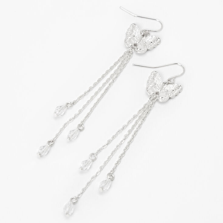 Silver 3.5&quot; Filigree Butterfly Linear Drop Earrings,