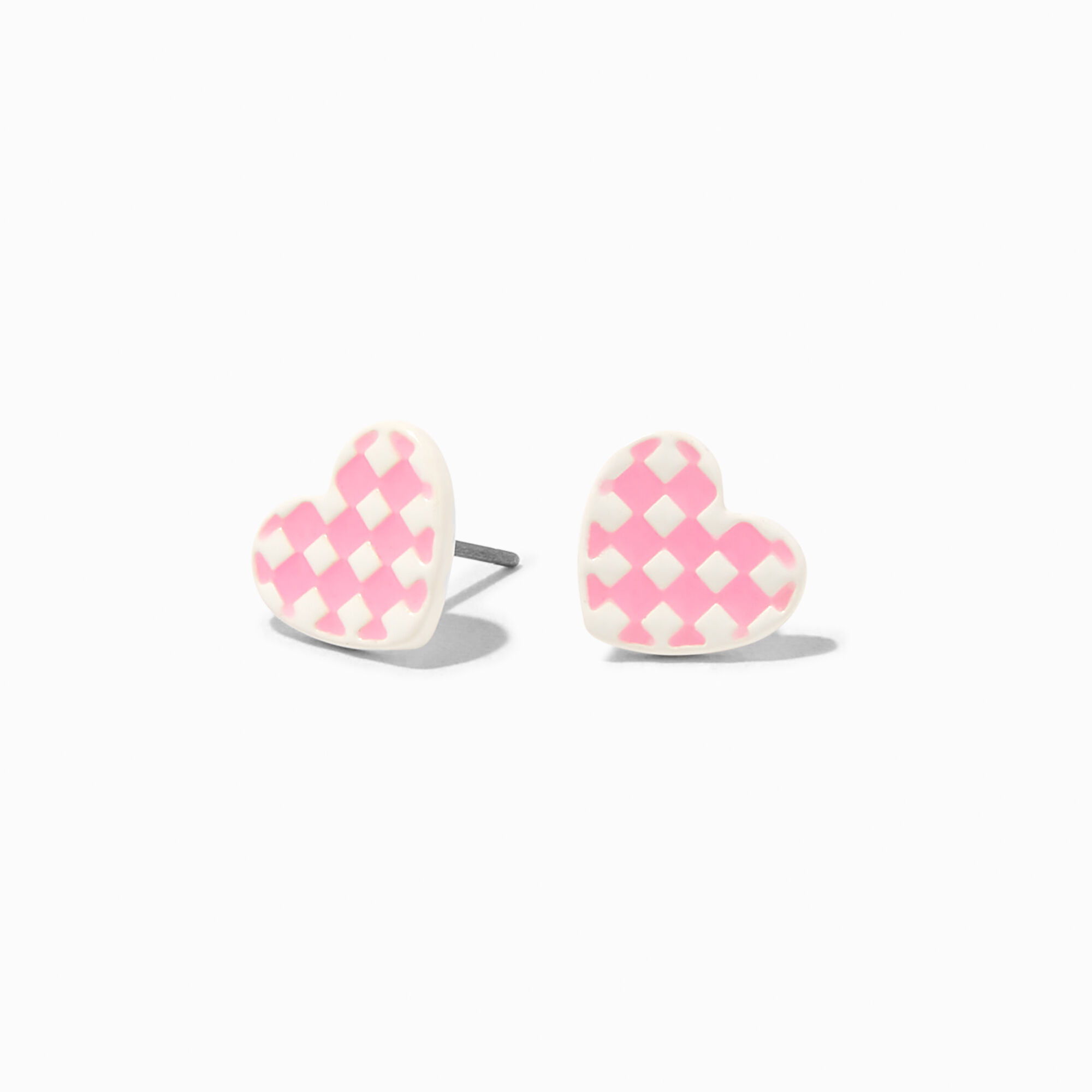 View Claires Glow In The Dark Checkered Heart Stud Earrings Pink information