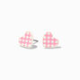 Pink Glow In The Dark Checkered Heart Stud Earrings,