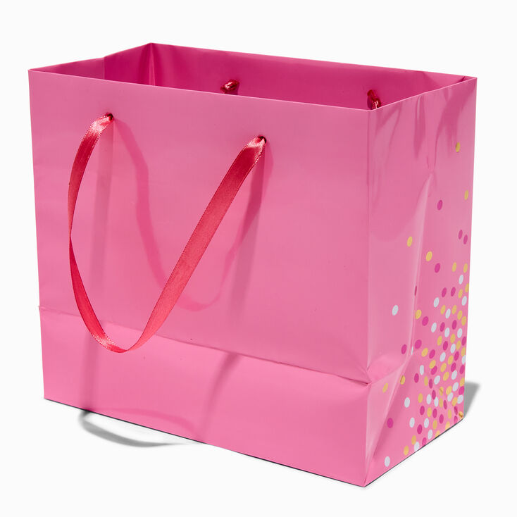 Sac cadeau rose design confetti - Taille moyenne,