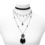 Black Filigree &amp; Feather Multi-Strand Necklace &amp; Choker Set - 2 Pack,