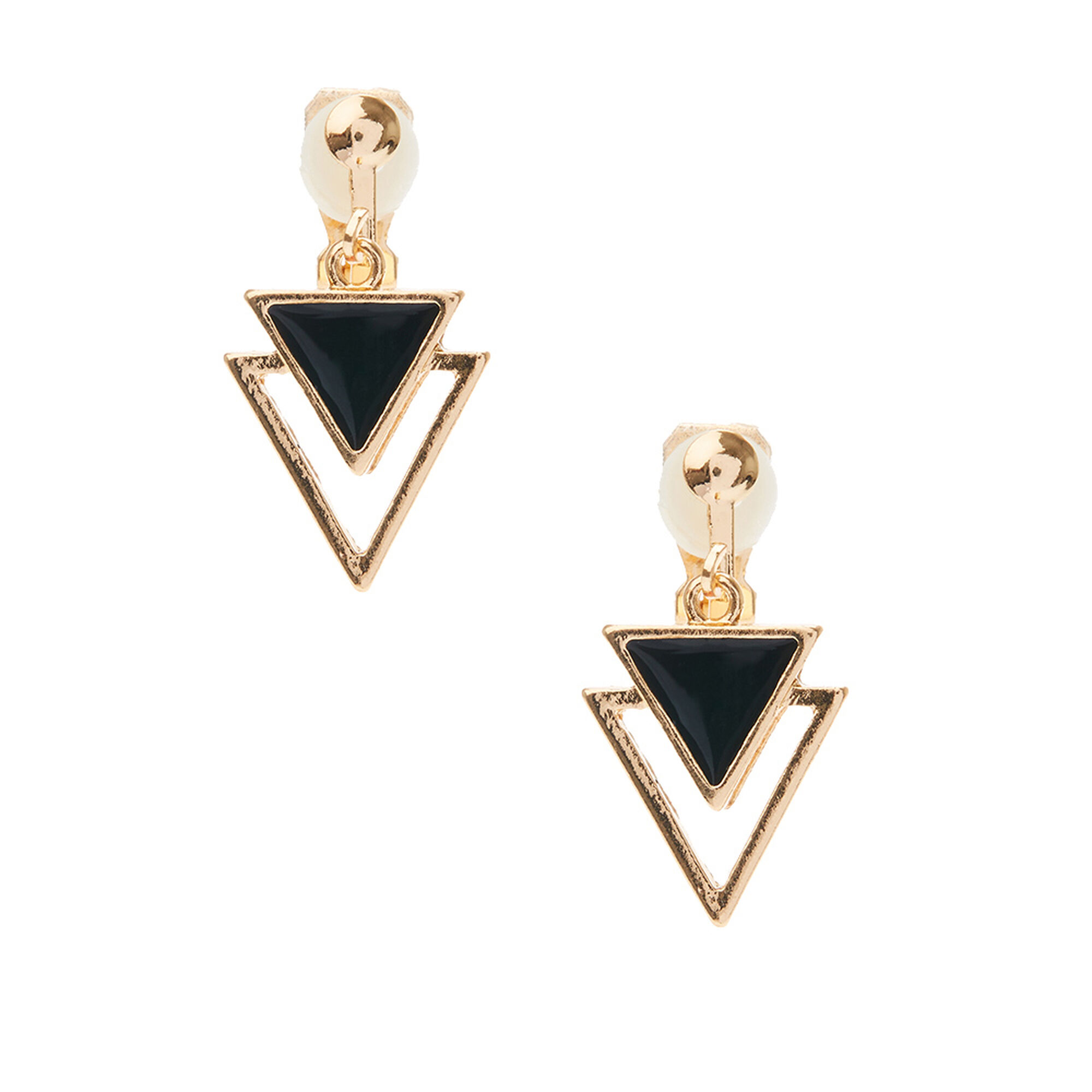 View Claires GoldTone Geometric Triangle Clip On Drop Earrings Black information