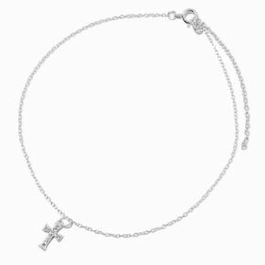 C LUXE by Claire&#39;s Sterling Silver Crystal Cross Anklet,